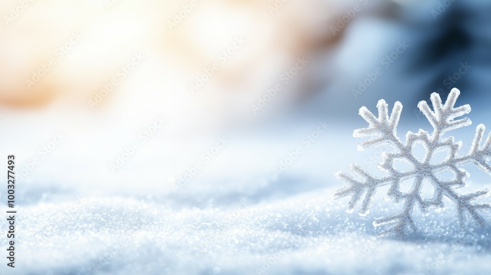 Poster a snowflake sits on top of a snowy field