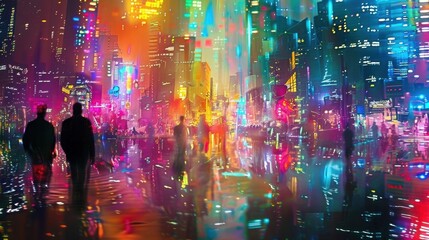 Fototapeta premium Pulsing Neon Drenched Dreamscape of a Surreal Futuristic Metropolis