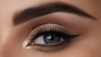 Fototapeta premium Beautiful young woman , makeup , clean skin. Makeup artist , eyelashes with mascara in a beauty salon . Eyelash extension , beautiful eyebrows