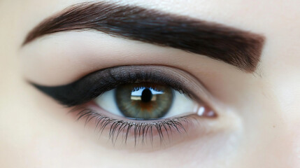 Obraz premium Beautiful young woman , makeup , clean skin. Makeup artist , eyelashes with mascara in a beauty salon . Eyelash extension , beautiful eyebrows