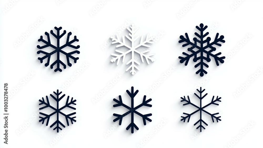 Poster a set of six snowflakes with different sizes and shapes