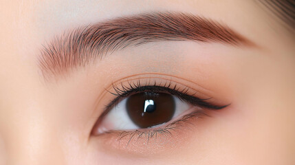 Obraz premium Beautiful young woman , makeup , clean skin. Makeup artist , eyelashes with mascara in a beauty salon . Eyelash extension , beautiful eyebrows