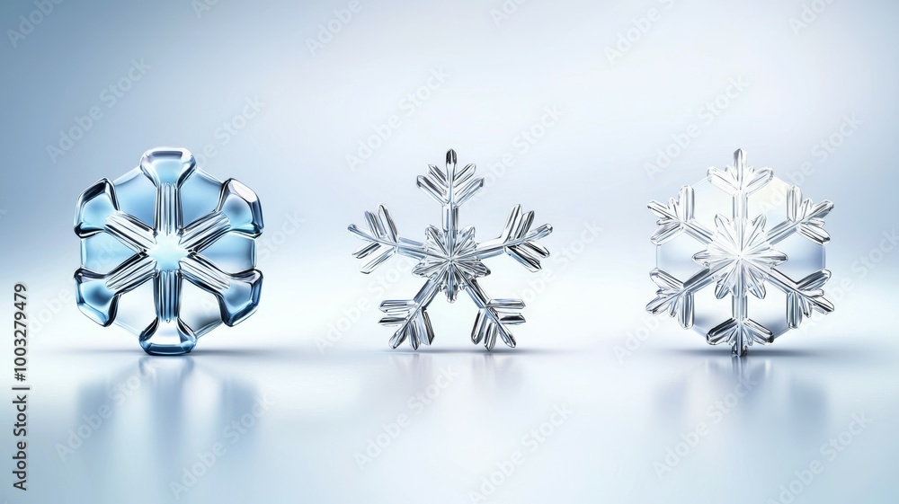 Poster three snowflakes are shown in a row, each with a different design