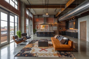 Adaptive reuse loft apartment, with copy space