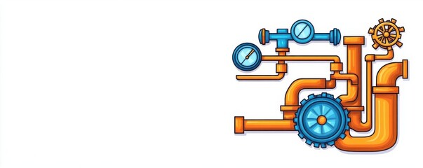 Fototapeta premium Copper flat design, top view, steampunk theme, cartoon drawing, Triadic Color Scheme