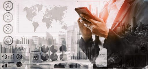 Data Analysis for Business and Finance Concept. Graphic interface showing future computer...