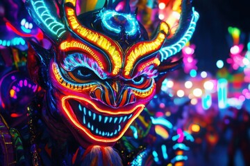 Obraz premium Carnival with demonic-themed performers, with copy space