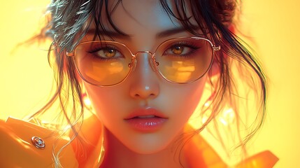 Fototapeta premium Woman with Yellow Glasses, Digital Art Portrait