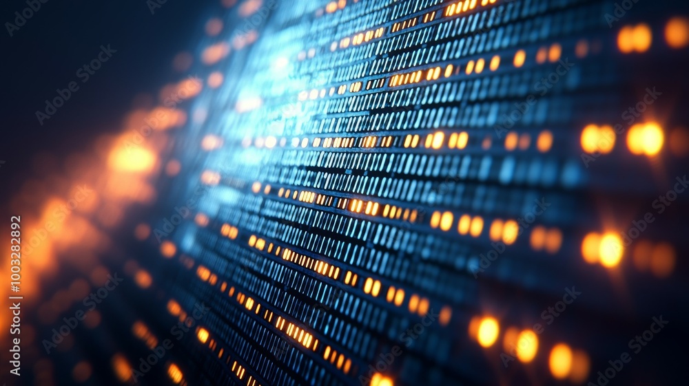 Poster a computer screen with a blue background and orange and yellow lines