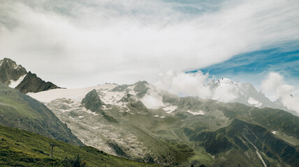 Sunny Day Is Bringing A Breathtaking View Of The French Alps With Mont Blanc Massif Covered By Glaciers
