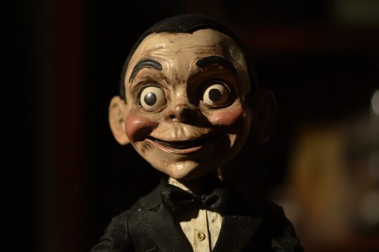 Creepy ventriloquist dummy coming, with copy space