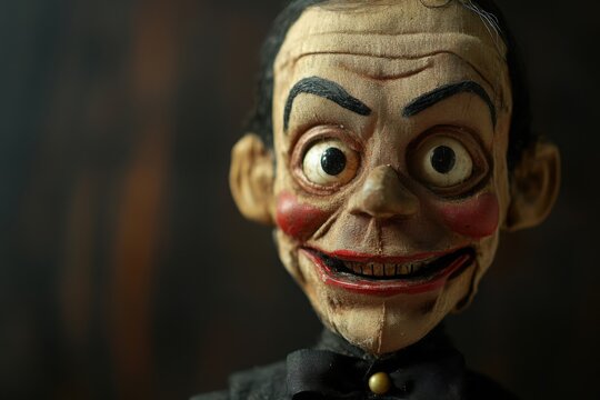 Creepy ventriloquist dummy coming, with copy space