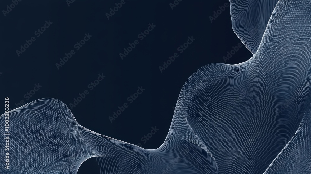 Poster 3d abstract fluid blue lines forming dynamic shapes on dark background. concept of flow and movement