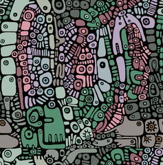 A hand-drawn mosaic pattern painted in bright colors.Seamless pattern.