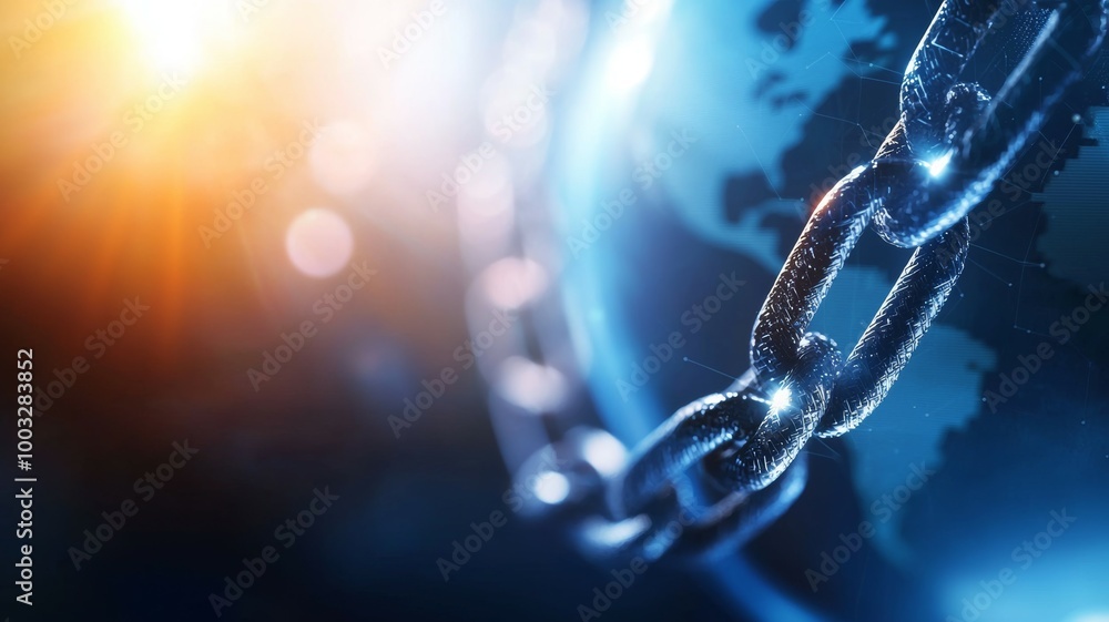 Poster a chain is wrapped around a globe, symbolizing the connection between the world