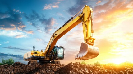 A yellow excavator is digging into the dirt