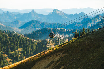 Red Gondola Skilift Green Mountains Crystal Mountain Alpine Ski Area Pierce County Washington....