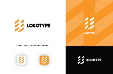 Bold diagonal stripes creating geometric shapes letter U logo for technology, finance, banking, cryptocurrency, corporate branding, architecture, construction, real estate. Vector illustration