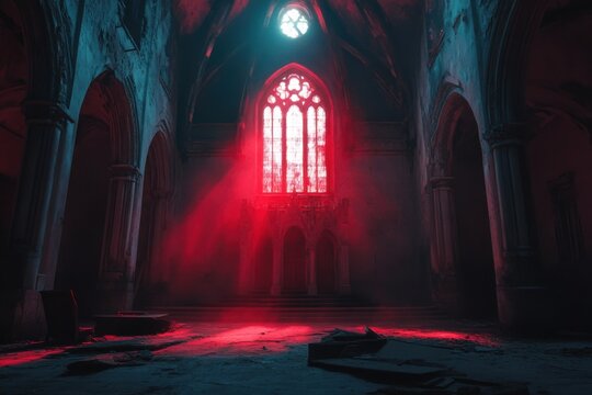 Demonic ritual in abandoned church, with copy space