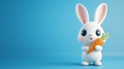 Obraz premium Cute cartoon bunny rabbit holding a carrot.