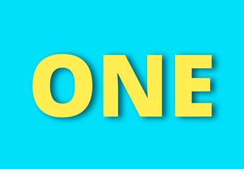 Yellow one word in paper style on a blue background 