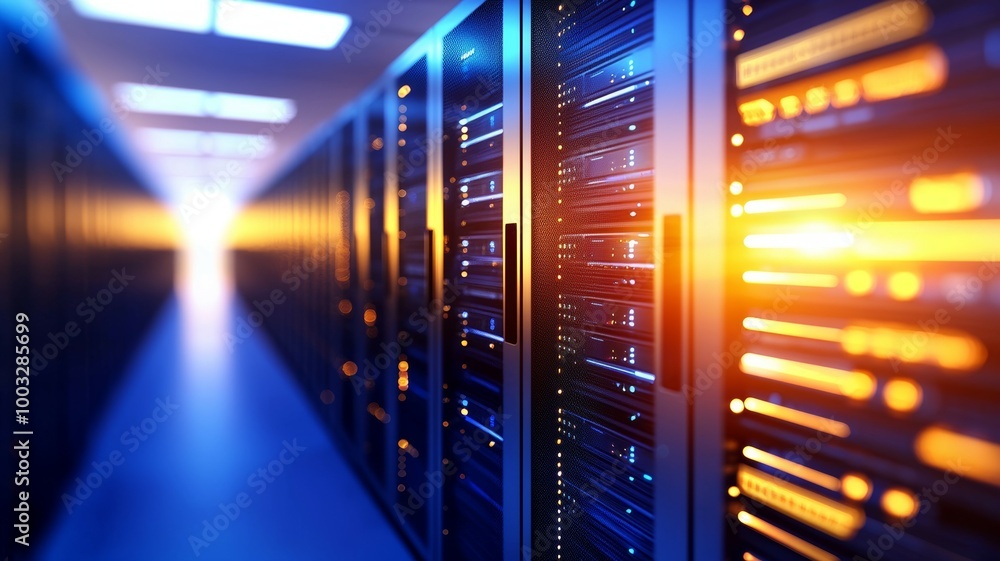 Poster a computer server room with many servers
