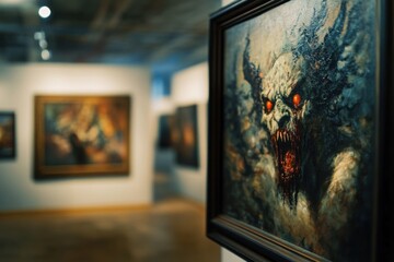 Demon-possessed painting in, with copy space