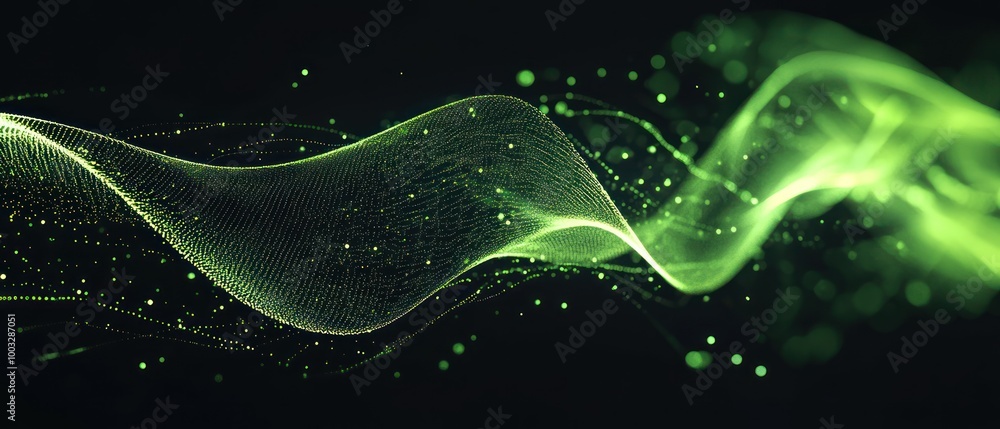 Poster futuristic technology banner featuring digital waves of lines and dots representing digital data flo