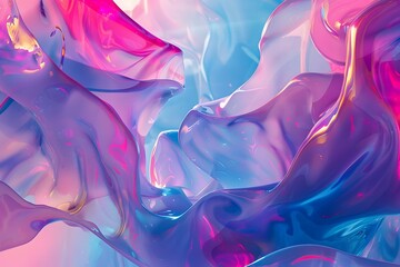 Obraz premium Iridescent 3D Fluid Forms in Mist-Shrouded Environment