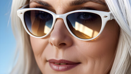 Naklejka premium portrait of a middle age woman with sunglasses