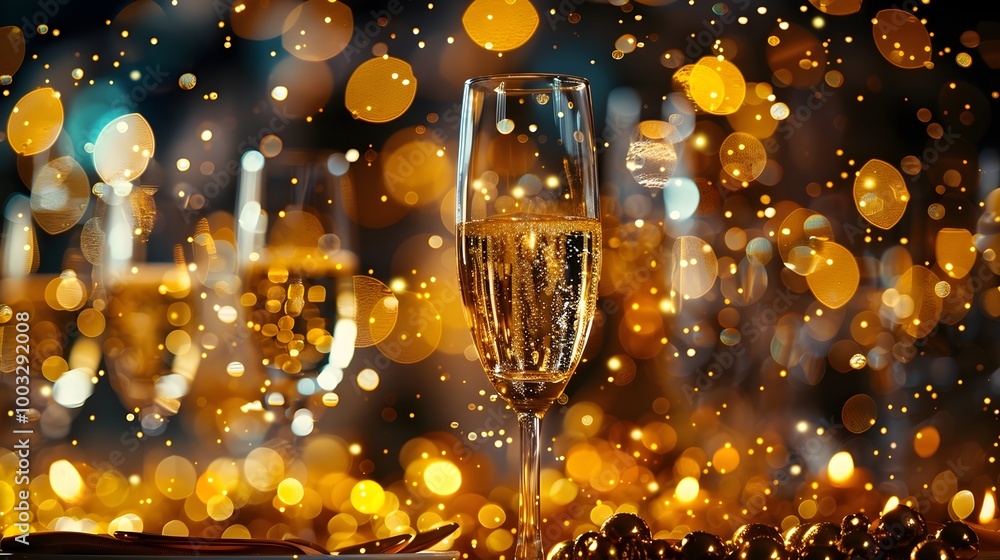 Wall mural a festive and elegant scene with two champagne flutes filled with bubbly champagne. the background i