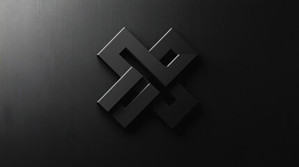 Obraz premium A modern black and white logo with a geometric pattern is rendered in 3D on a black background.