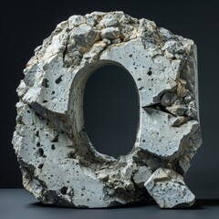 3D rendering letter Q with textured concrete sculpture.