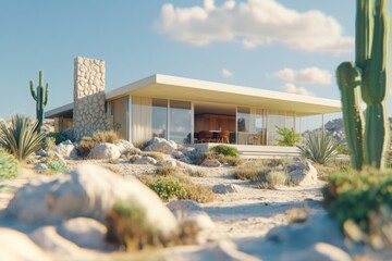 Modernist desert home, with copy space