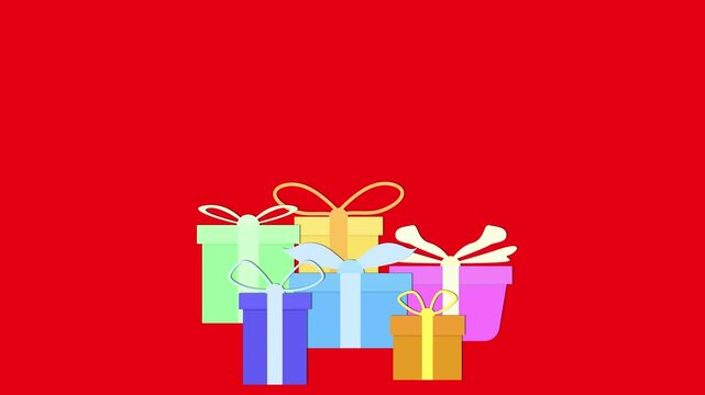 Gift box animation on red background, gifts, surprise, Christmas background, Merry Christmas