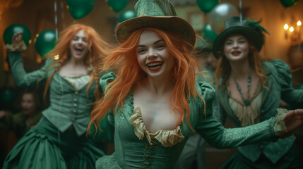 Group of people dressed in green celebrating St. Patrick's Day
