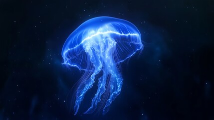 Naklejka premium Jellyfish bioluminescent drifting serene backdrop ocean fluid motion. AI generated