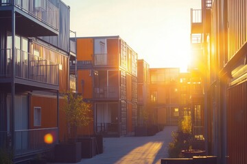 Repurposed shipping container housing, with copy space