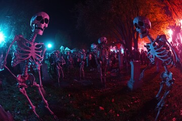 Skeleton dance party in, with copy space