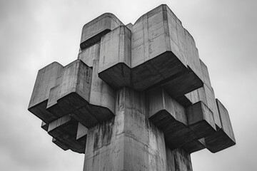 Soviet-era brutalist monument, with copy space