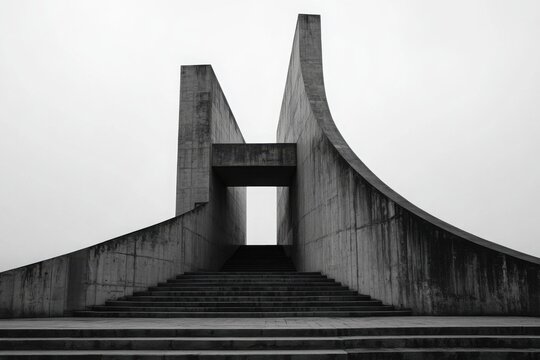 Soviet-era brutalist monument, with copy space