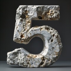 3D rendering number 5 with textured concrete sculpture.