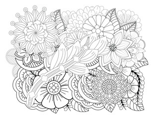 Mehndi flower for henna, mehndi, tattoo, decoration. decorative ornament in ethnic oriental style. Doodle flowers. Flower pattern. Vector doodle flowers in black and white. Page adult coloring book