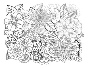 Mehndi flower for henna, mehndi, tattoo, decoration. decorative ornament in ethnic oriental style. Doodle flowers. Flower pattern. Vector doodle flowers in black and white. Page adult coloring book