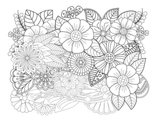 Mehndi flower for henna, mehndi, tattoo, decoration. decorative ornament in ethnic oriental style. Doodle flowers. Flower pattern. Vector doodle flowers in black and white. Page adult coloring book