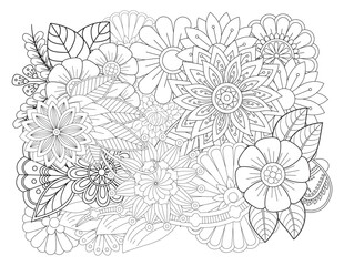 Mehndi flower for henna, mehndi, tattoo, decoration. decorative ornament in ethnic oriental style. Doodle flowers. Flower pattern. Vector doodle flowers in black and white. Page adult coloring book