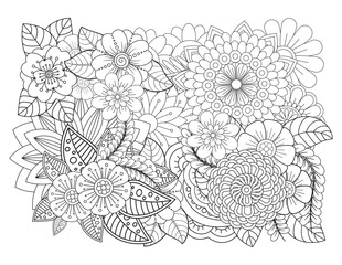 Mehndi flower for henna, mehndi, tattoo, decoration. decorative ornament in ethnic oriental style. Doodle flowers. Flower pattern. Vector doodle flowers in black and white. Page adult coloring book