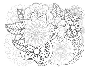 Mehndi flower for henna, mehndi, tattoo, decoration. decorative ornament in ethnic oriental style. Doodle flowers. Flower pattern. Vector doodle flowers in black and white. Page adult coloring book