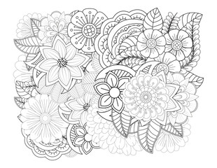 Mehndi flower for henna, mehndi, tattoo, decoration. decorative ornament in ethnic oriental style. Doodle flowers. Flower pattern. Vector doodle flowers in black and white. Page adult coloring book