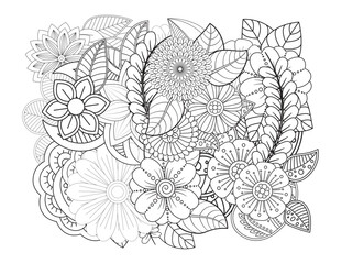 Mehndi flower for henna, mehndi, tattoo, decoration. decorative ornament in ethnic oriental style. Doodle flowers. Flower pattern. Vector doodle flowers in black and white. Page adult coloring book